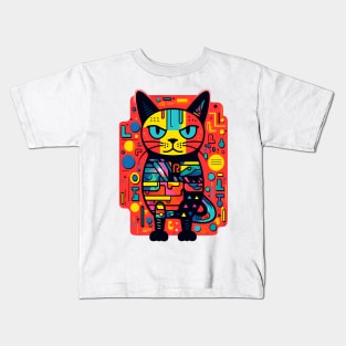 Colorful hi-tech robotic cat design Kids T-Shirt